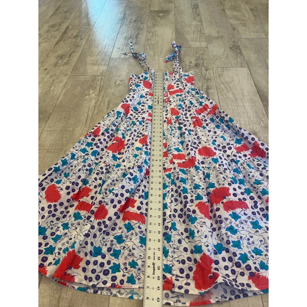 Oliphant Womens Floral Block Print Tiered Maxi Dress Tie Shoulder Red Purple S